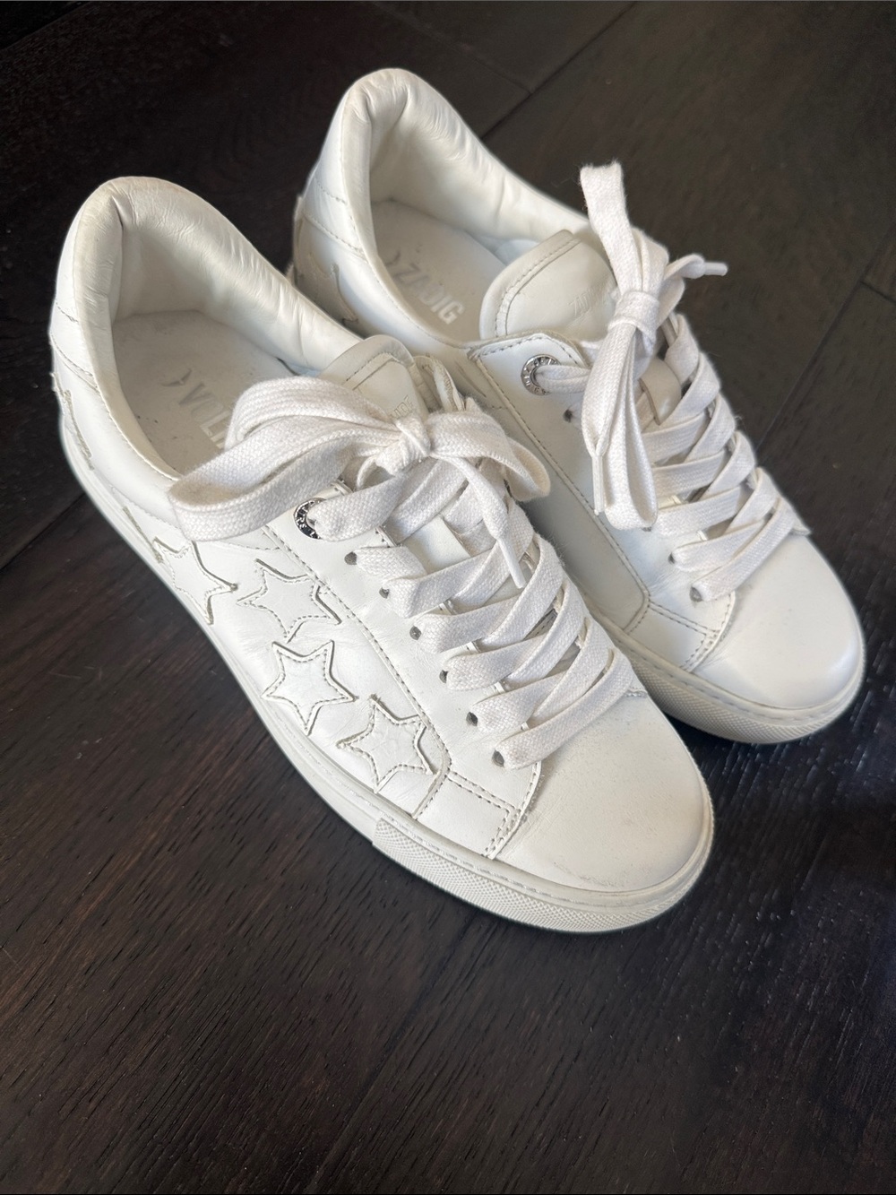 Zadig & Voltaire White Leather Star-Trim Sneakers